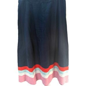 Linen Navy Blue / Multicolor Striped A-Line Women's Skirt, Size 10